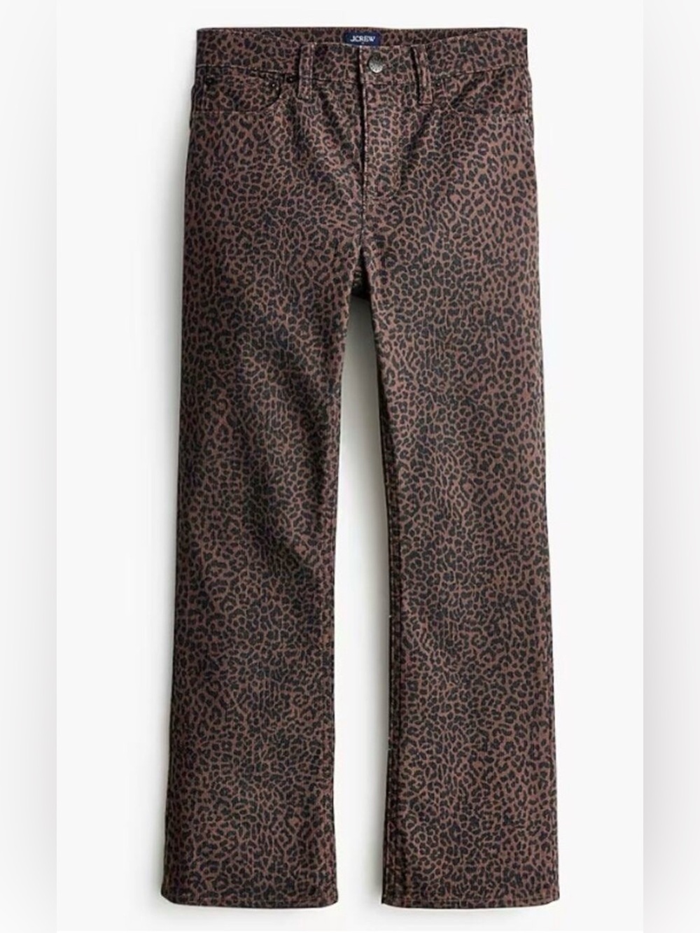 J. Crew Mid-Rise Flare Crop Lola Leopard Print Jeans, Size 26